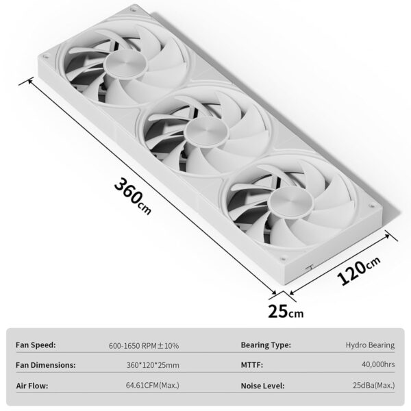 upHere 360mm All-in-One 5V ARGB Computer Case Fan with PWM 4-Pin Interface PC Cooling White U3TC3