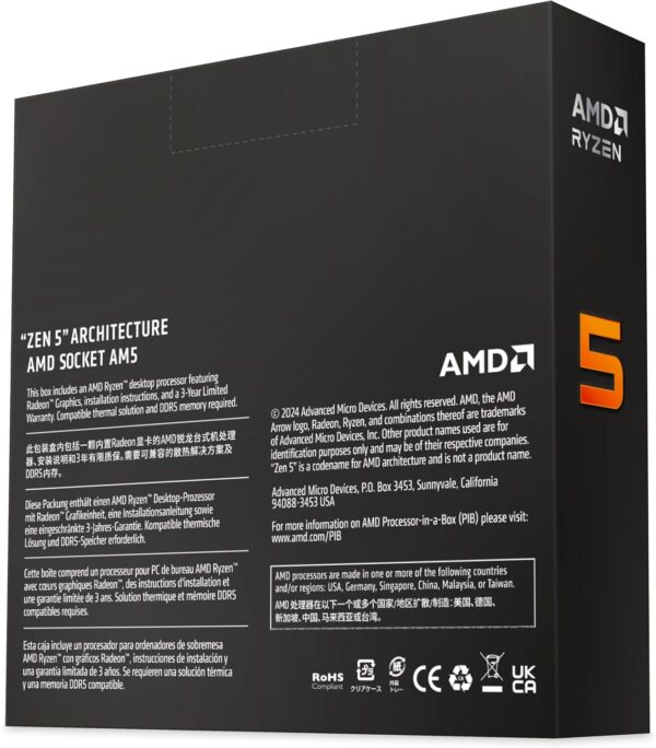 AMD Ryzen 5 9600X 3.9 GHz 6-Core AM5 Unlocked Desktop Processor