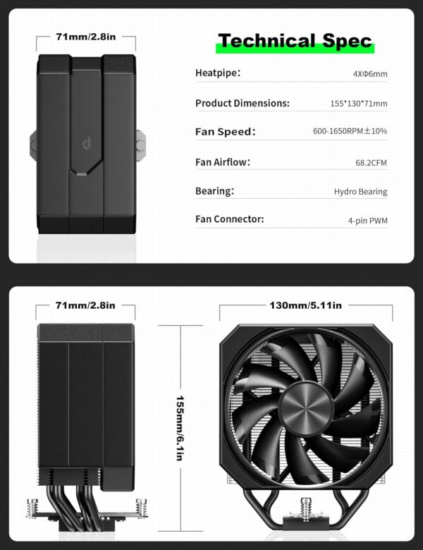 upHere UP1KC4 ARGB PWM Fans Intel LGA 1700 & AMD AM5 CPU Air Cooler