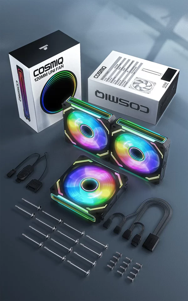 AsiaHorse COSMIQ Uni Fan Daisy Chain 120mm RGB Gaming Computer Case Fans 3Pack