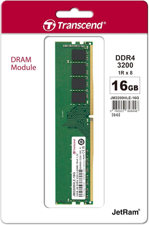 Transcend 16GB JetRam DDR4 3200 MHz Ram UDIMM Desktop Memory Module