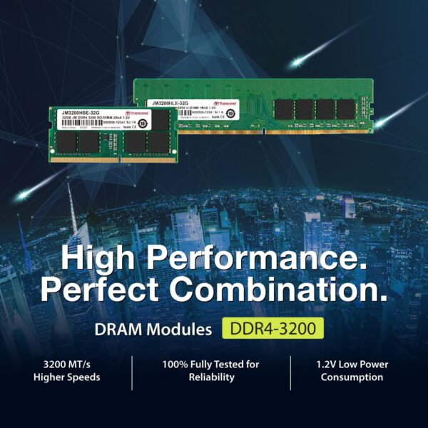 Transcend 16GB JetRam DDR4 3200 MHz Ram UDIMM Desktop Memory Module