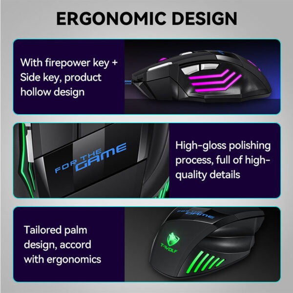 Gaming Mouse, Ergonomic RGB Gaming Mouse Wired with Adjustable DPI