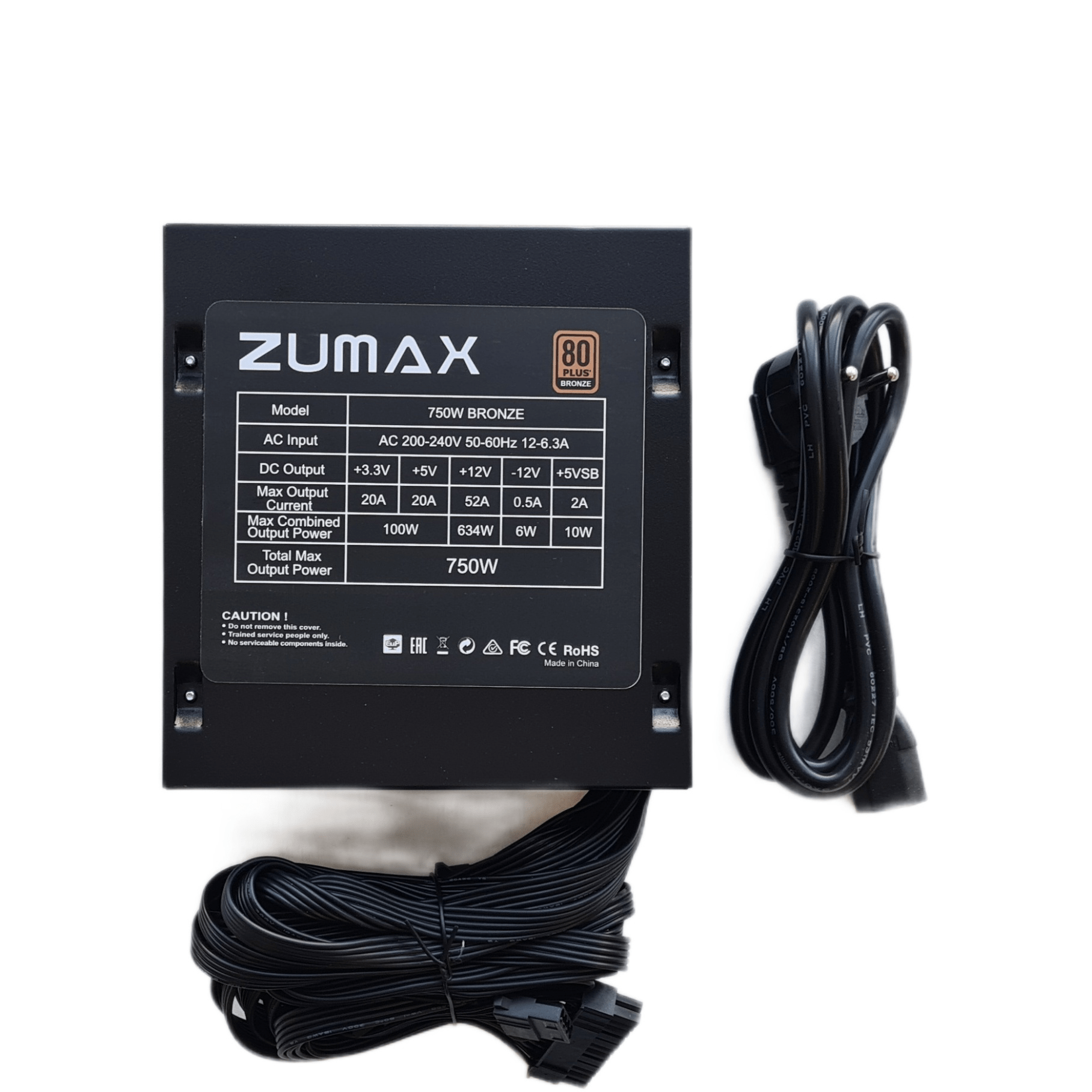 Zumax 750W 80 Plus Bronze Desktop Gaming Power Supply – Black