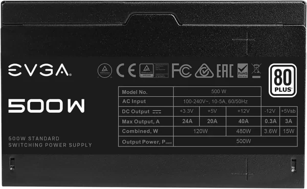 Evga 500 W1, 80 Plus 500Watts ATX Power Supply.