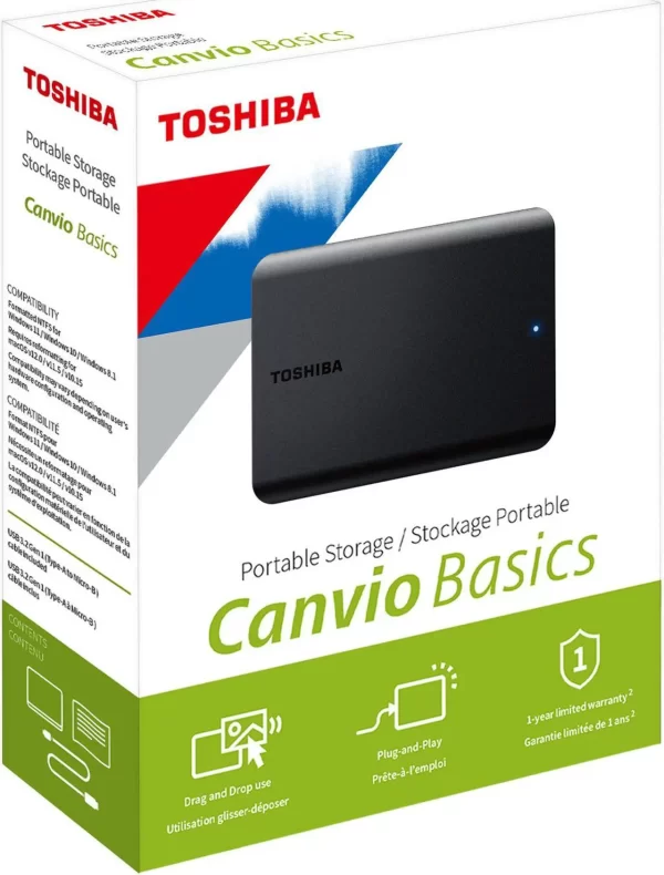 TOSHIBA 2TB Canvio Basics Portable Hard Drive USB 3.0 Model HDTB520XK3AA