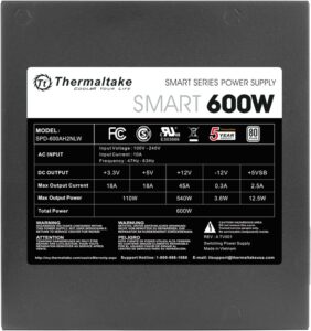 Thermaltake Smart Series 600 Watt 80 Plus ATX Non-Modular Power Supply