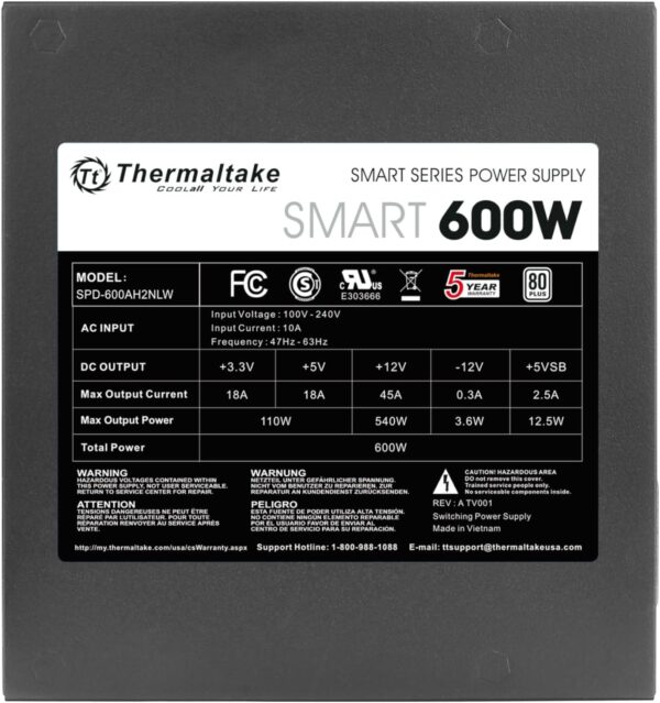 Thermaltake Smart Series 600 Watt 80 Plus ATX Non-Modular Power Supply