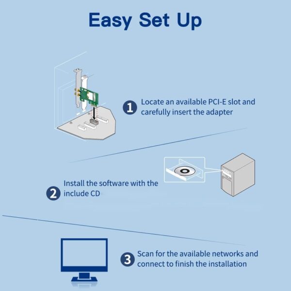 AC1200 PCIe WiFi Card for Gaming Desktop PC Bluetooth Dual Band Wireless Network Card For Gaming and Streaming