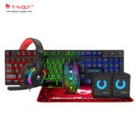 T-WOLF TF880 5IN1 Wired Gaming Keyboard Mouse Mousepad Headset Headphones Speaker Combos Set 104 Keys Gaming Keyboard Set for Pc