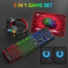 T-WOLF TF880 5IN1 Wired Gaming Keyboard Mouse Mousepad Headset Headphones Speaker Combos Set 104 Keys Gaming Keyboard Set for Pc