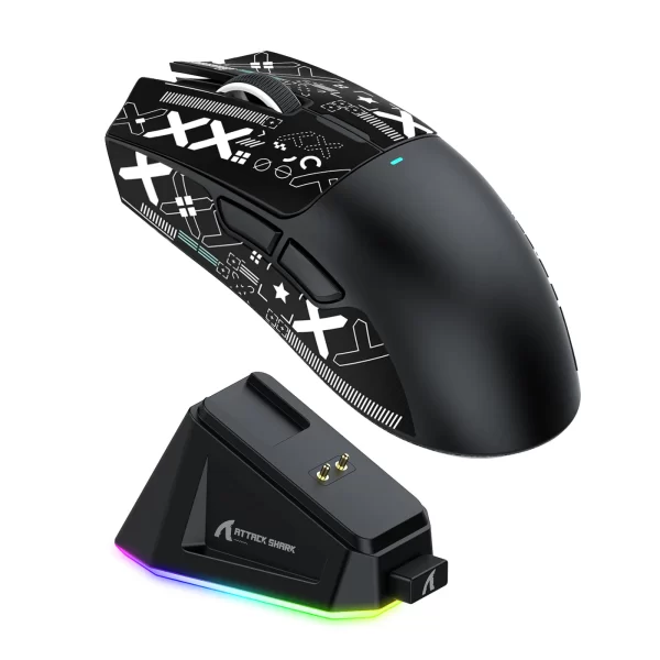 ATTACK SHARK X11 Lightweight Wireless Gaming Mouse with RGB Charging Dock,Tri-Mode-2.4G/USB-C Wired/BT,22K DPI for PC/Mac