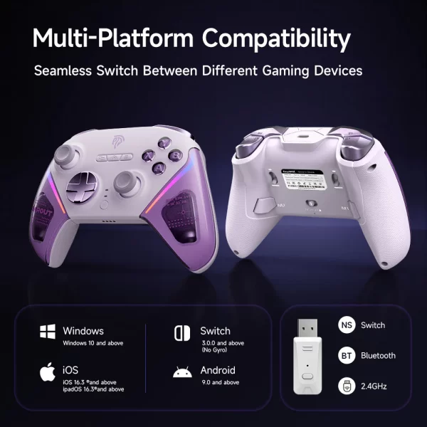 EasySMX D10 Wireless Game Controller TMR Anti-Drift Joysticks, Dual-Mode Triggers, 1000Hz Polling, Mechanical Buttons, RGB – Bluetooth Gamepad for PC/Switch/Switch2/iOS/Android with Charging Dock