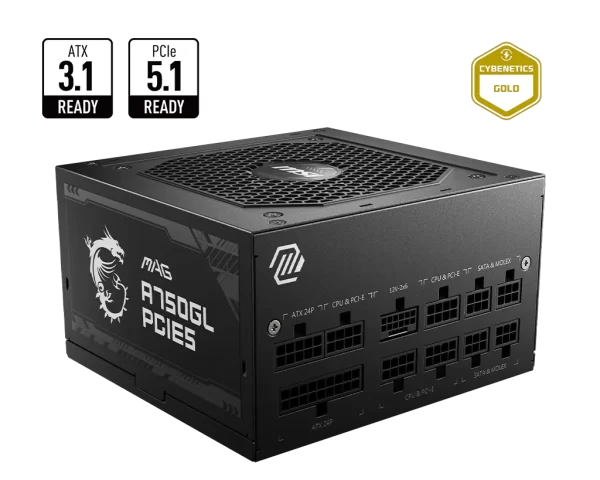 MSI MAG A750GL PCIE5 750Watts Gold 80+ Gold, ATX 3.1 & PCIe 5.1 Modular Power Supply