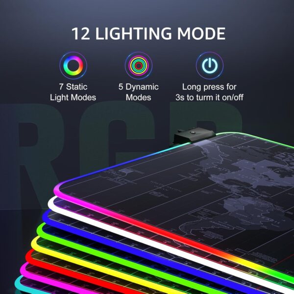 XXL Professional Large Mouse Pad & Computer Game Mouse Mat RGB World Map 800 by 300