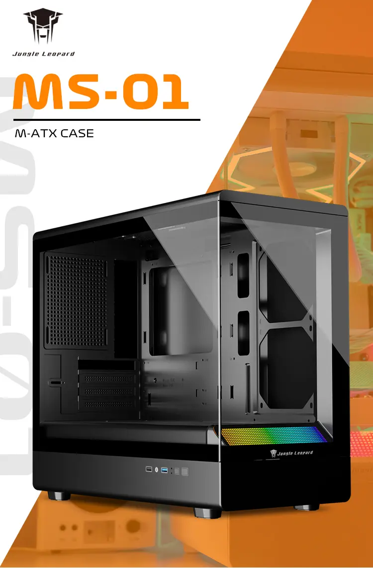 Jungle Leopard MS-01 Micro ATX Gaming PC Case With 3X Preinstalled Transwarp 120mm RGB Case Fan