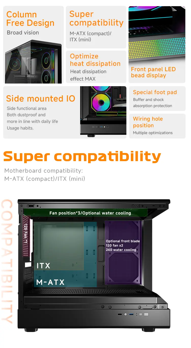 Jungle Leopard MS-01 Micro ATX Gaming PC Case With 3X Preinstalled Transwarp 120mm RGB Case Fan