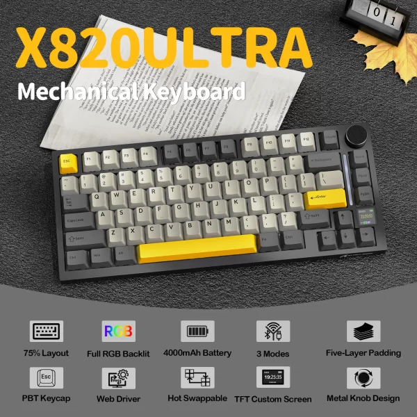 ATTACK SHARK X820 Ultra 75% Wireless Gaming Mechanical Keyboard