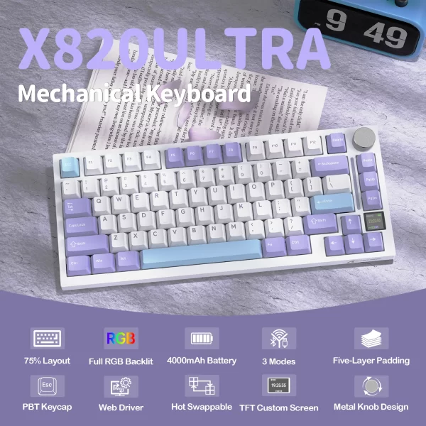 ATTACK SHARK X820 Ultra 75% Wireless Gaming Mechanical Keyboard