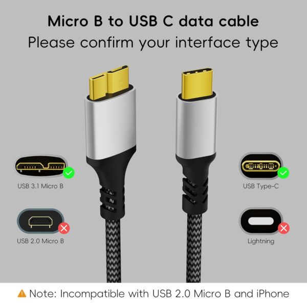USB 3.1 Micro B to USB C Hard Drive Cables, 10 Gbps Data Transfer
