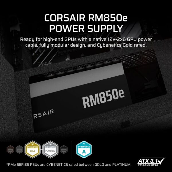 CORSAIR RM850e 850W ATX 3.1 Cybenetics Gold Full Modular Power Supply